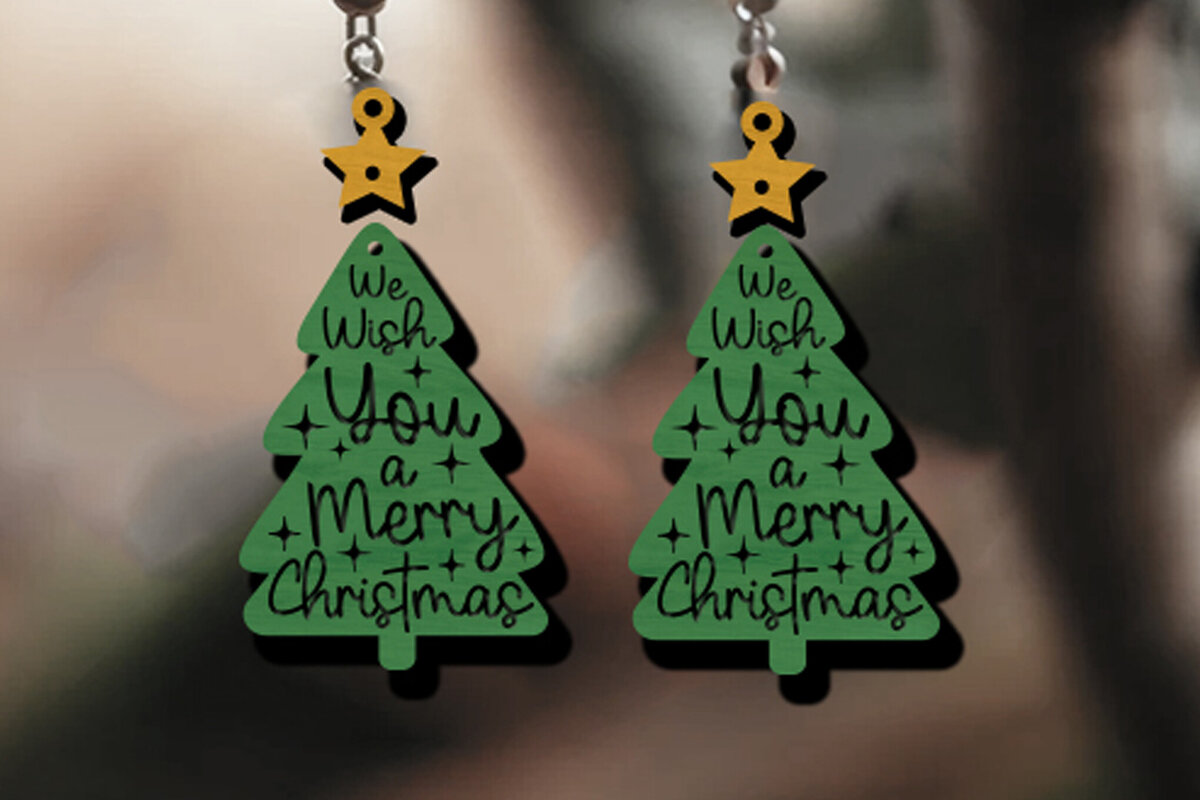 Intra απο ξύλο plywood 3mm-4mm πάχος - Χριστουγεννιάτικο Σκουλαρίκι με Laser  Cut Δίασταση 3x3 cm INTRAFABR-111444600