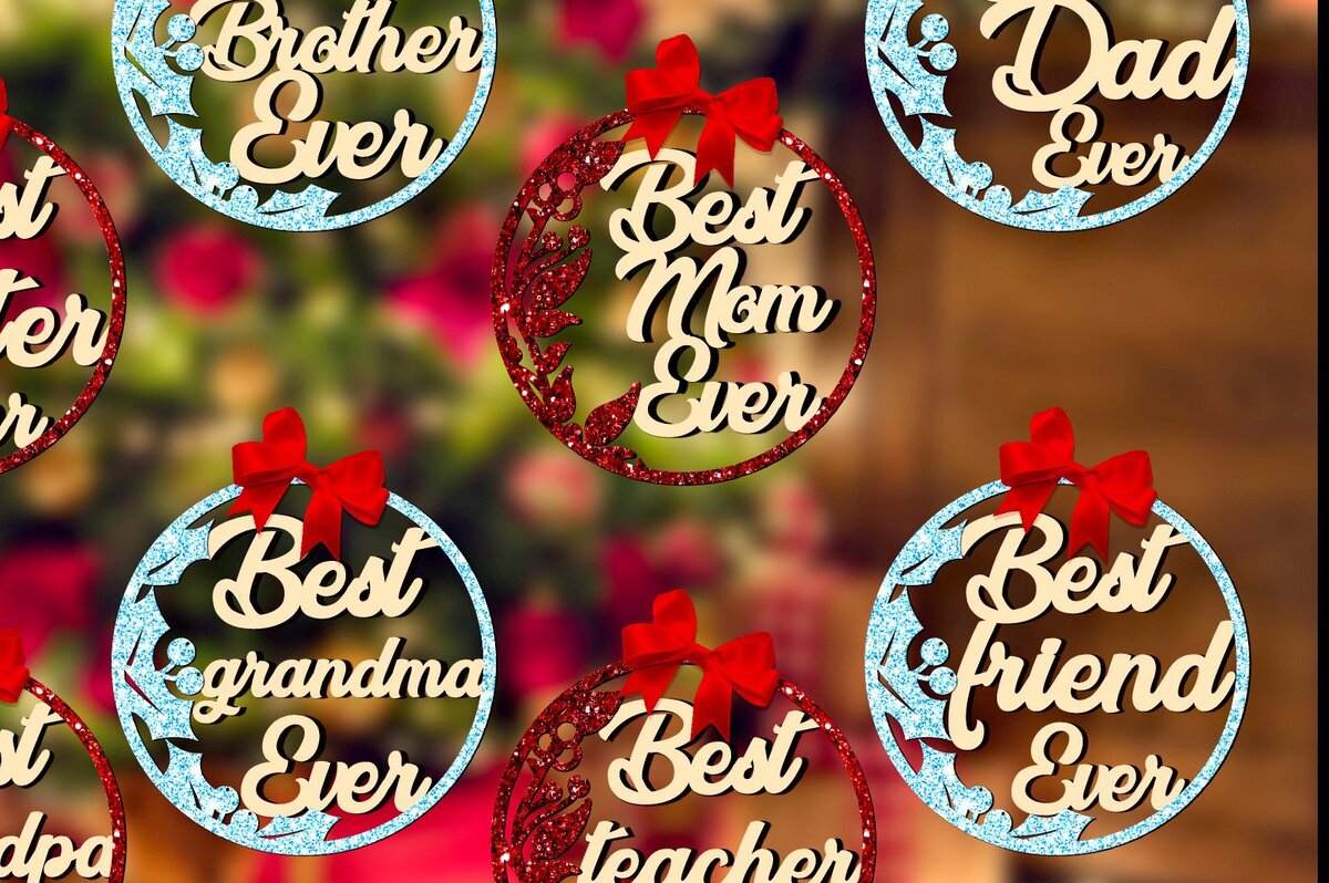 Intra απο ξύλο plywood 3mm-4mm πάχος - Πακέτο οικογενειακών στολιδιών χριστουγεννιάτικου δέντρου Δίασταση 6x6 cm INTRAFABR-42958779