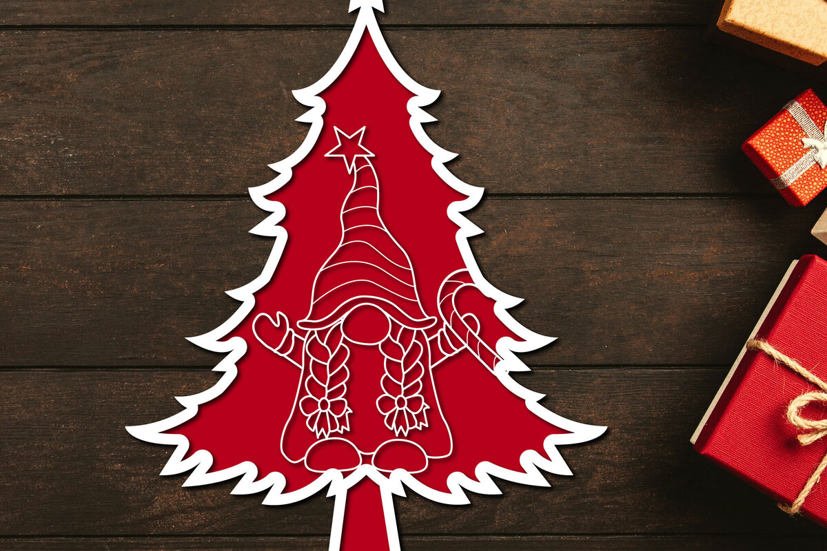 Intra απο ξύλο plywood 3mm-4mm πάχος - Χριστουγεννιάτικο δέντρο Gnome Paper Cut 3d  Δίασταση 1200x1200 cm INTRAFABR-106708695