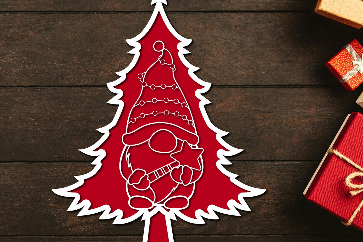 Intra απο ξύλο plywood 3mm-4mm πάχος - Χριστουγεννιάτικο δέντρο Gnome Paper Cut 3d  Δίασταση 1200x1200 cm INTRAFABR-106708706