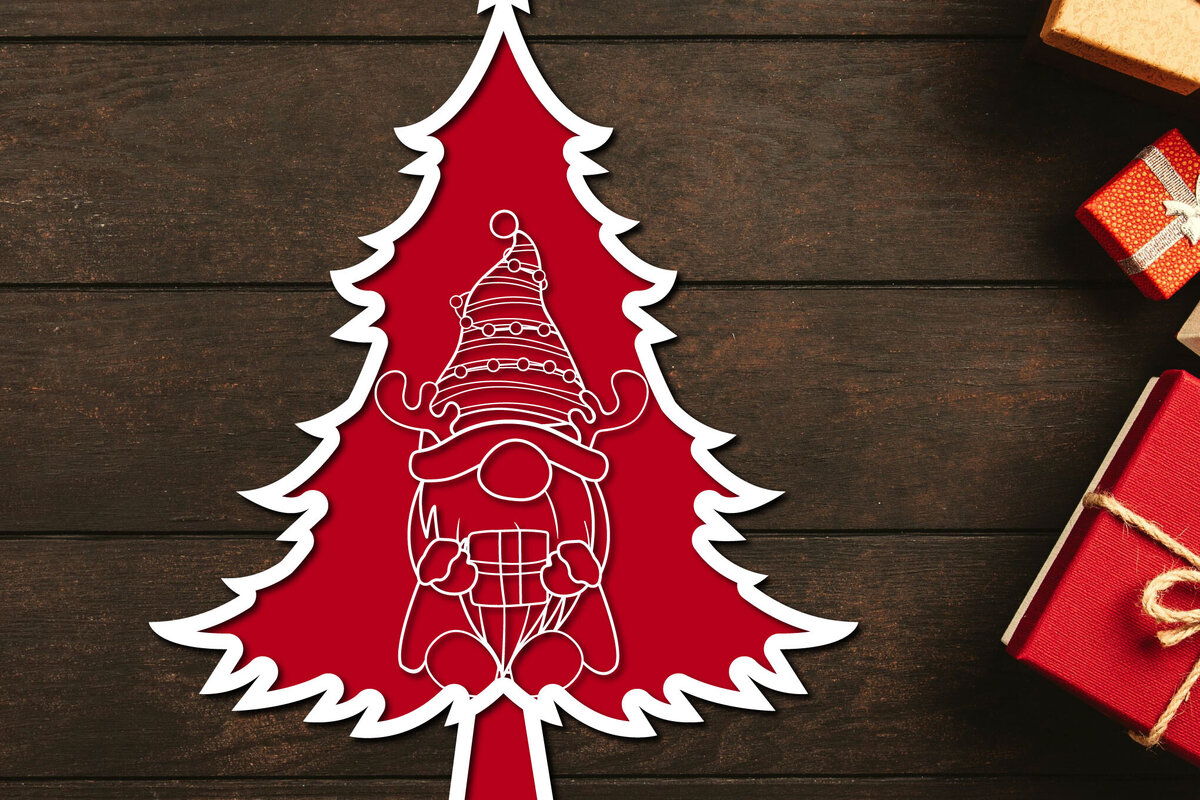 Intra απο ξύλο plywood 3mm-4mm πάχος - Χριστουγεννιάτικο δέντρο Gnome Paper Cut 3d  Δίασταση 1200x1200 cm INTRAFABR-106708715