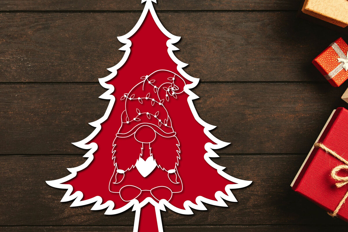 Intra απο ξύλο plywood 3mm-4mm πάχος - Χριστουγεννιάτικο δέντρο Gnome Paper Cut 3d  Δίασταση 1200x1200 cm INTRAFABR-106708721