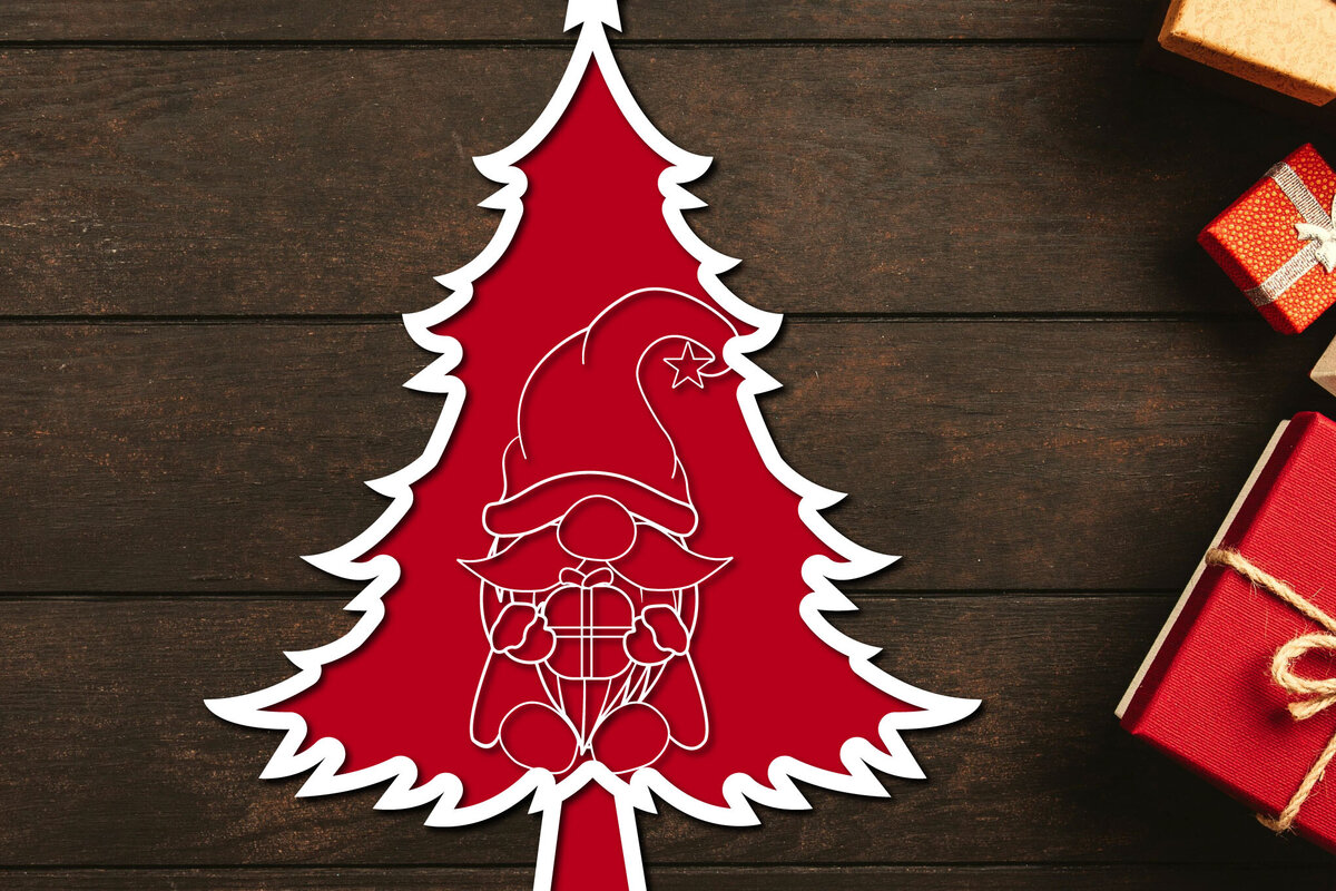 Intra απο ξύλο plywood 3mm-4mm πάχος - Χριστουγεννιάτικο δέντρο Gnome Paper Cut 3d  Δίασταση 1200x1200 cm INTRAFABR-106708728