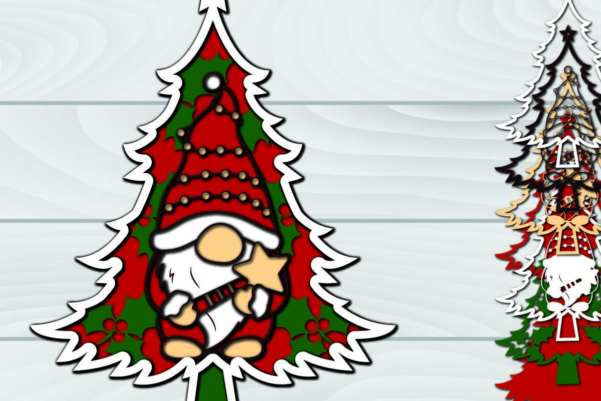 Intra απο ξύλο plywood 3mm-4mm πάχος - Χριστουγεννιάτικο δέντρο Gnome Paper Cut 3d  Δίασταση 1200x1200 cm INTRAFABR-79922935