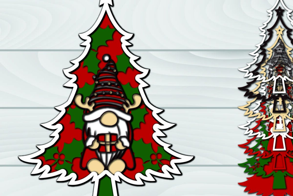 Intra απο ξύλο plywood 3mm-4mm πάχος - Χριστουγεννιάτικο δέντρο Gnome Paper Cut 3d  Δίασταση 1200x1200 cm INTRAFABR-79922938