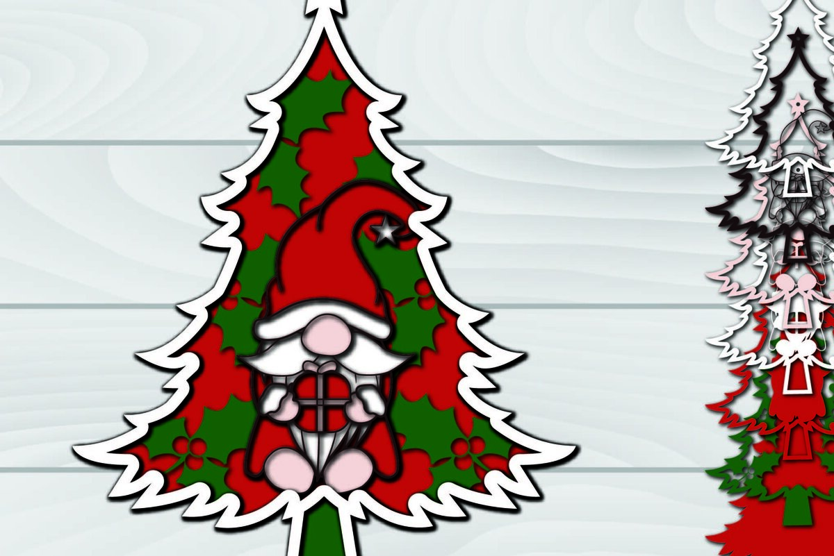 Intra απο ξύλο plywood 3mm-4mm πάχος - Χριστουγεννιάτικο δέντρο Gnome Paper Cut 3d  Δίασταση 1200x1200 cm INTRAFABR-79951867