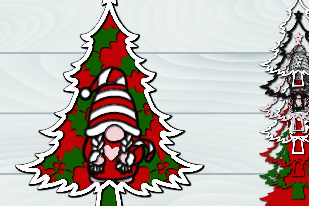 Intra απο ξύλο plywood 3mm-4mm πάχος - Χριστουγεννιάτικο δέντρο Gnome Paper Cut 3d  Δίασταση 1200x1200 cm INTRAFABR-79951869