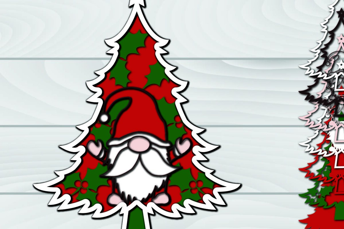 Intra απο ξύλο plywood 3mm-4mm πάχος - Χριστουγεννιάτικο δέντρο Gnome Paper Cut 3d  Δίασταση 1200x1200 cm INTRAFABR-79951871