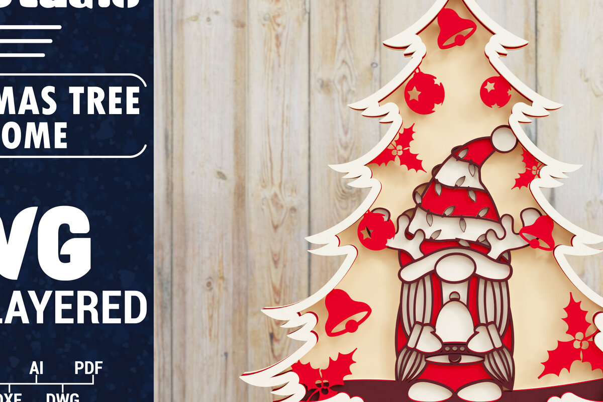 Intra απο ξύλο plywood 3mm-4mm πάχος -  Χριστουγεννιάτικου Δέντρου Gnome PaperCut  Δίασταση 1500x1500 cm INTRAFABR-80251055