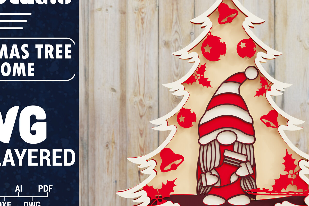 Intra απο ξύλο plywood 3mm-4mm πάχος -  Χριστουγεννιάτικου Δέντρου Gnome PaperCut  Δίασταση 1500x1500 cm INTRAFABR-80251067