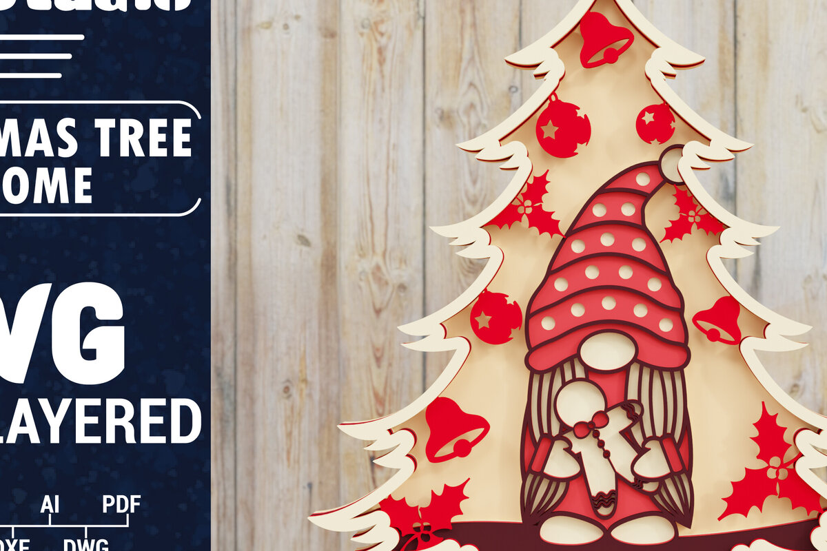 Intra απο ξύλο plywood 3mm-4mm πάχος -  Χριστουγεννιάτικου Δέντρου Gnome PaperCut  Δίασταση 1500x1500 cm INTRAFABR-80251074