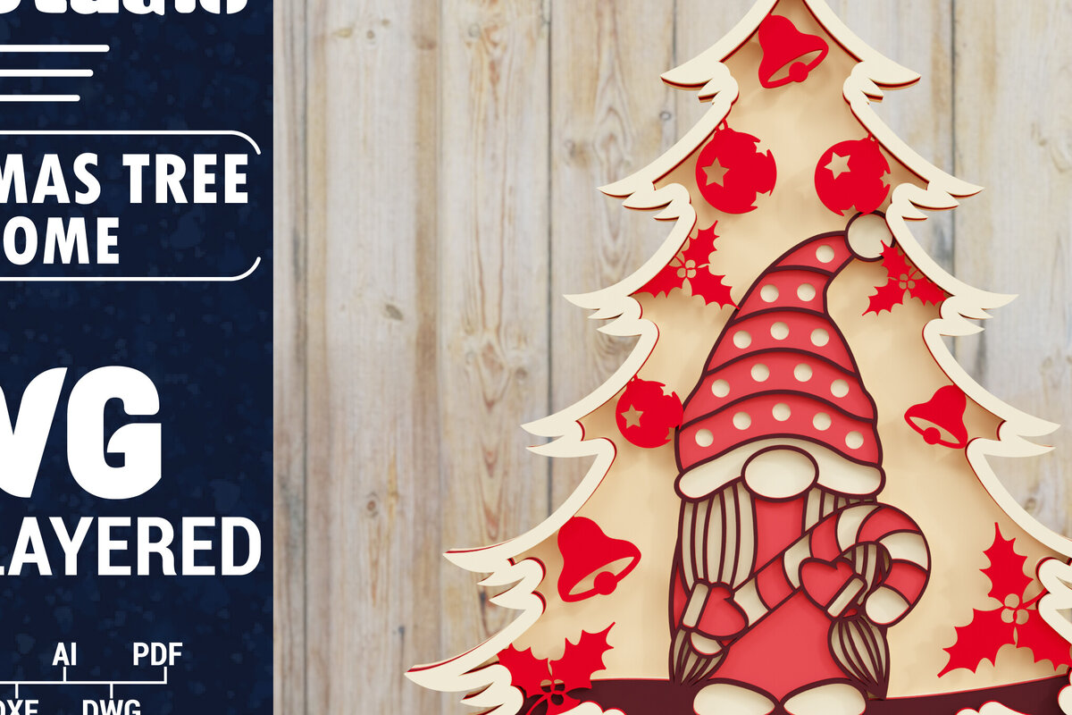 Intra απο ξύλο plywood 3mm-4mm πάχος -  Χριστουγεννιάτικου Δέντρου Gnome PaperCut  Δίασταση 1500x1500 cm INTRAFABR-80251078