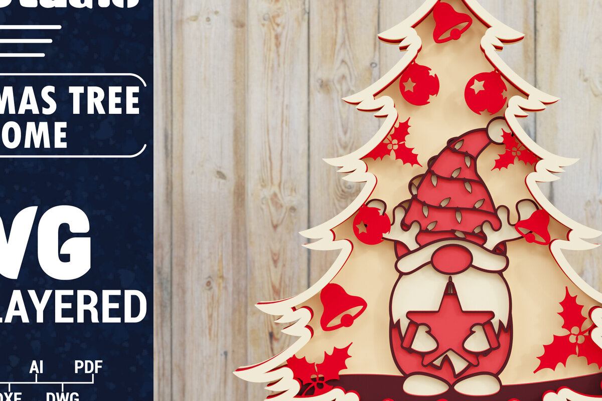 Intra απο ξύλο plywood 3mm-4mm πάχος -  Χριστουγεννιάτικου Δέντρου Gnome PaperCut  Δίασταση 1500x1500 cm INTRAFABR-80251087