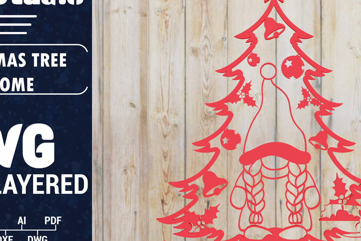 Intra απο ξύλο plywood 3mm-4mm πάχος -  Χριστουγεννιάτικου Δέντρου Gnome PaperCut  Δίασταση 1500x1500 cm INTRAFABR-80315958