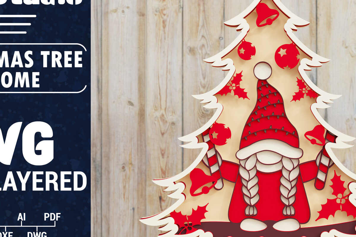 Intra απο ξύλο plywood 3mm-4mm πάχος -  Χριστουγεννιάτικου Δέντρου Gnome PaperCut  Δίασταση 1500x1500 cm INTRAFABR-79865850