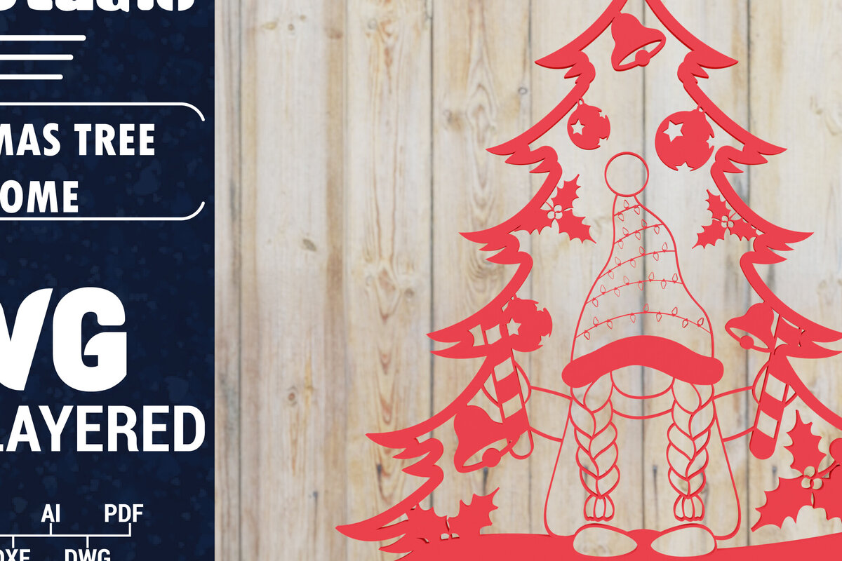 Intra απο ξύλο plywood 3mm-4mm πάχος -  Χριστουγεννιάτικου Δέντρου Gnome PaperCut  Δίασταση 1500x1500 cm INTRAFABR-80315962