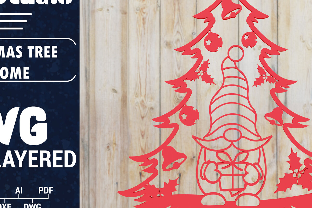 Intra απο ξύλο plywood 3mm-4mm πάχος -  Χριστουγεννιάτικου Δέντρου Gnome PaperCut  Δίασταση 1500x1500 cm INTRAFABR-80315982