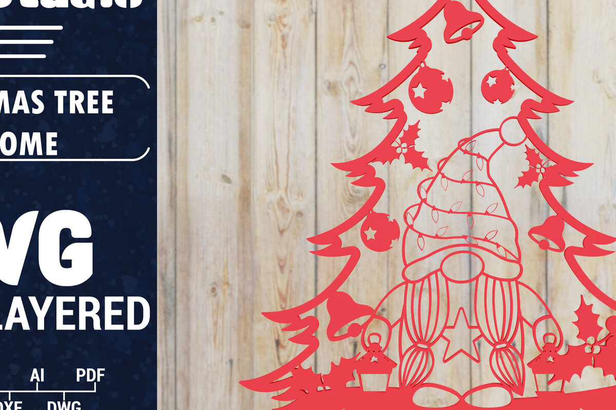 Intra απο ξύλο plywood 3mm-4mm πάχος -  Χριστουγεννιάτικου Δέντρου Gnome PaperCut  Δίασταση 1500x1500 cm INTRAFABR-80315990