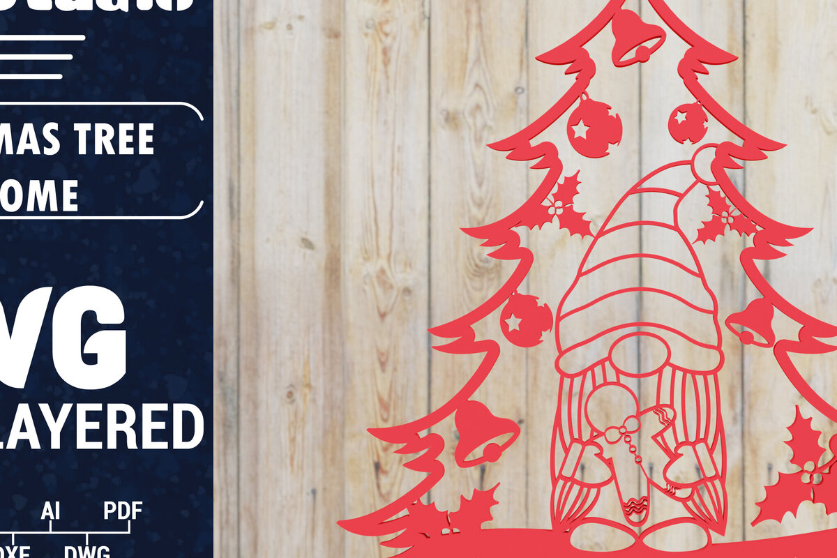 Intra απο ξύλο plywood 3mm-4mm πάχος -  Χριστουγεννιάτικου Δέντρου Gnome PaperCut  Δίασταση 1500x1500 cm INTRAFABR-80316017