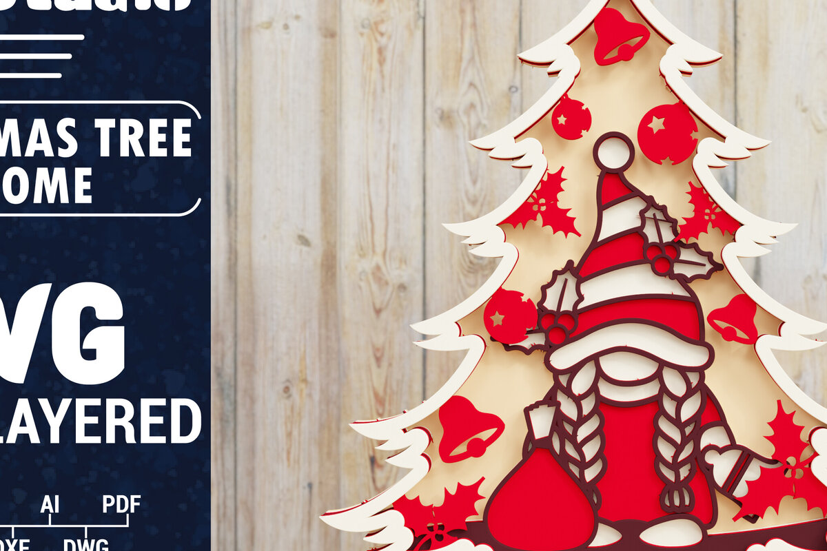 Intra απο ξύλο plywood 3mm-4mm πάχος -  Χριστουγεννιάτικου Δέντρου Gnome PaperCut  Δίασταση 1500x1500 cm INTRAFABR-80250878