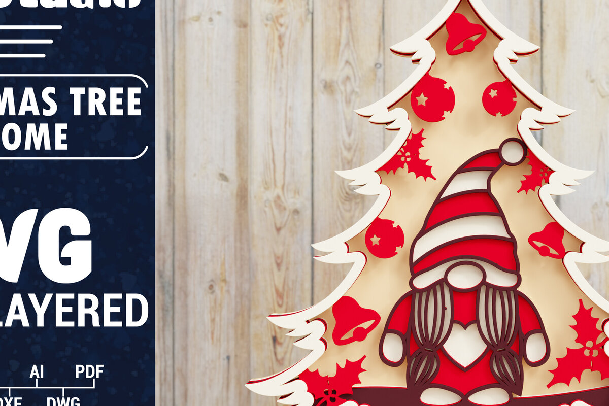 Intra απο ξύλο plywood 3mm-4mm πάχος -  Χριστουγεννιάτικου Δέντρου Gnome PaperCut  Δίασταση 1500x1500 cm INTRAFABR-80250929