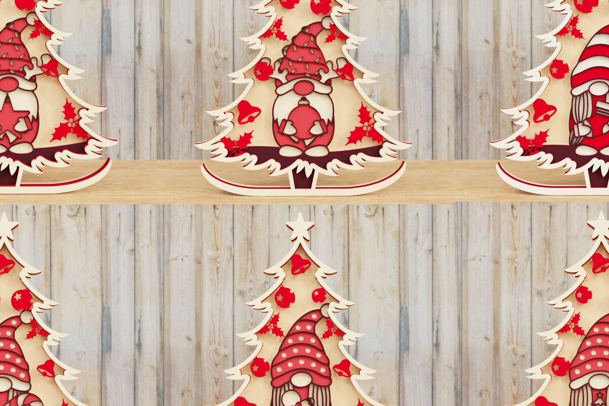 Intra απο ξύλο plywood 3mm-4mm πάχος - Χριστουγεννιάτικο δέντρο Gnome PaperCut   Β Δίασταση 1500x1500 cm INTRAFABR-80251668