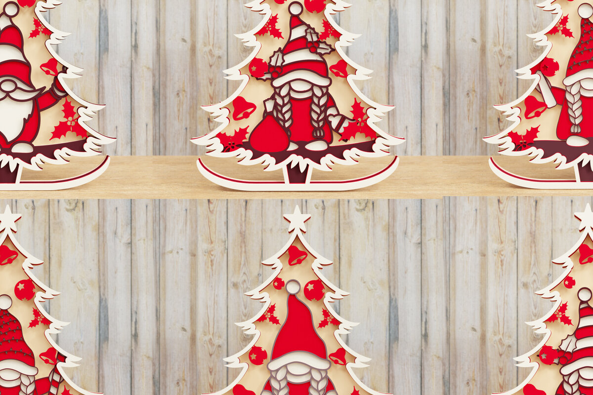 Intra απο ξύλο plywood 3mm-4mm πάχος - Χριστουγεννιάτικο δέντρο Gnome PaperCut   Β Δίασταση 1500x1500 cm INTRAFABR-80251642