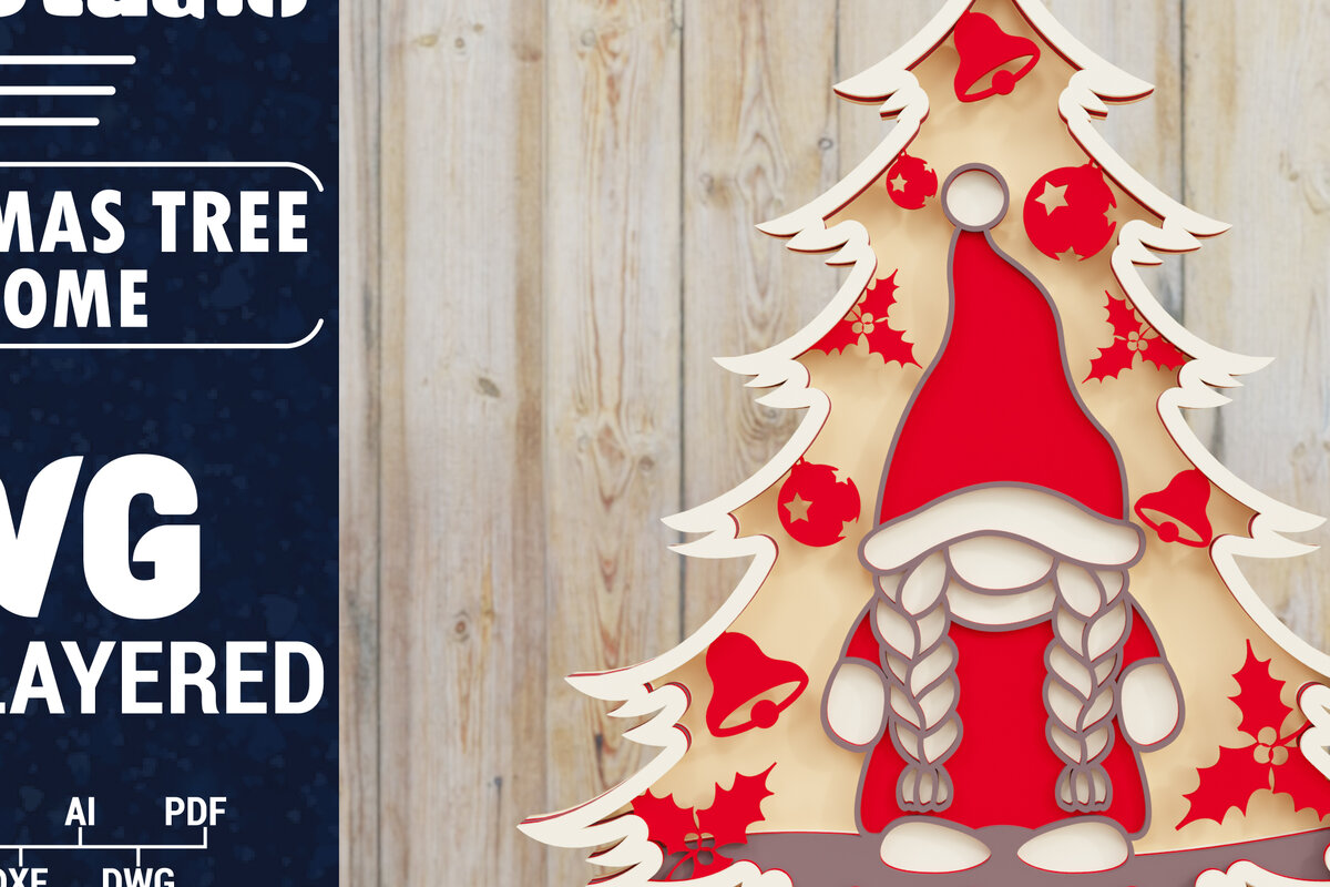 Intra απο ξύλο plywood 3mm-4mm πάχος -  Χριστουγεννιάτικου Δέντρου Gnome PaperCut  Δίασταση 1500x1500 cm INTRAFABR-79865846