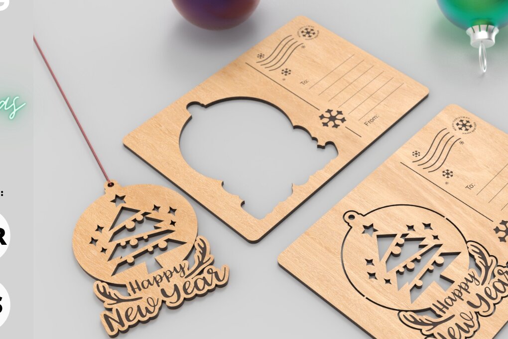 Intra απο ξύλο plywood 3mm-4mm πάχος - Χριστουγεννιάτικο δέντρο στολίδι ευχετήριες κάρτες Δίασταση 6x6 cm INTRAFABR-82359251