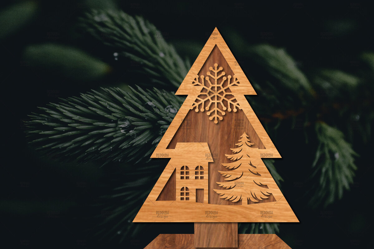 Intra απο ξύλο plywood 3mm-4mm πάχος - Στάση κοπής χριστουγεννιάτικου δέντρου με λέιζερ  Δίασταση 20x20 cm INTRAFABR-107422346