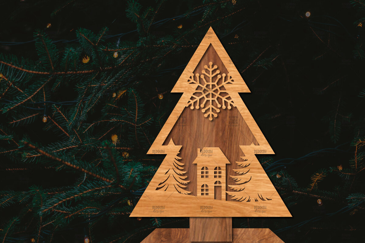 Intra απο ξύλο plywood 3mm-4mm πάχος - Στάση κοπής χριστουγεννιάτικου δέντρου με λέιζερ  Δίασταση 20x20 cm INTRAFABR-107422360