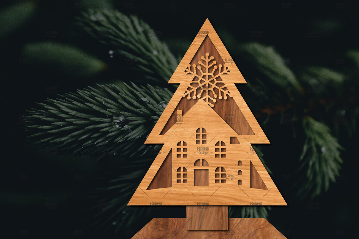 Intra απο ξύλο plywood 3mm-4mm πάχος - Στάση κοπής χριστουγεννιάτικου δέντρου με λέιζερ  Δίασταση 20x20 cm INTRAFABR-107422404