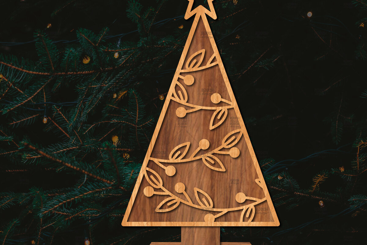 Intra απο ξύλο plywood 3mm-4mm πάχος - Στάση κοπής χριστουγεννιάτικου δέντρου με λέιζερ  Δίασταση 20x20 cm INTRAFABR-107492534