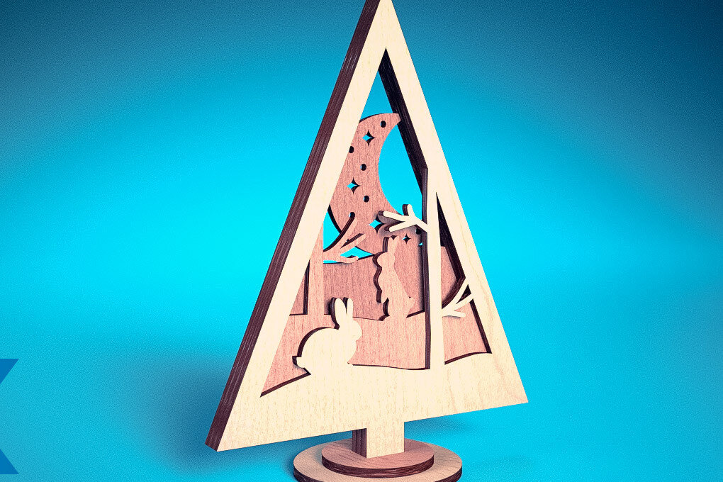 Intra απο ξύλο plywood 3mm-4mm πάχος - Χριστουγεννιάτικο Δέντρο Κόψιμο με Λέιζερ  Δίασταση 15x15 cm INTRAFABR-75889632