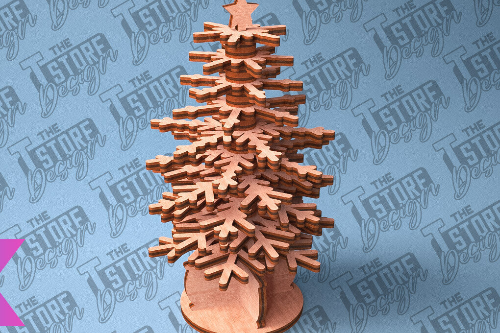 Intra απο ξύλο plywood 3mm-4mm πάχος - Χριστουγεννιάτικο Δέντρο Κόψιμο με Λέιζερ  Δίασταση 15x15 cm INTRAFABR-79603056