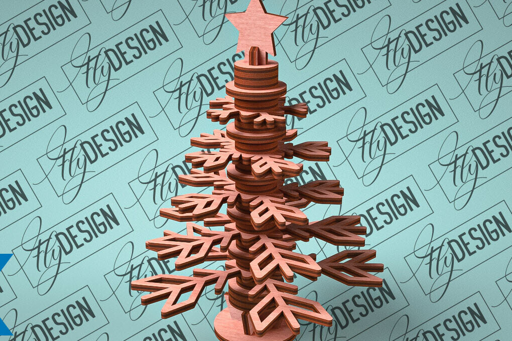 Intra απο ξύλο plywood 3mm-4mm πάχος - Χριστουγεννιάτικο Δέντρο Κόψιμο με Λέιζερ  Δίασταση 15x15 cm INTRAFABR-79765467