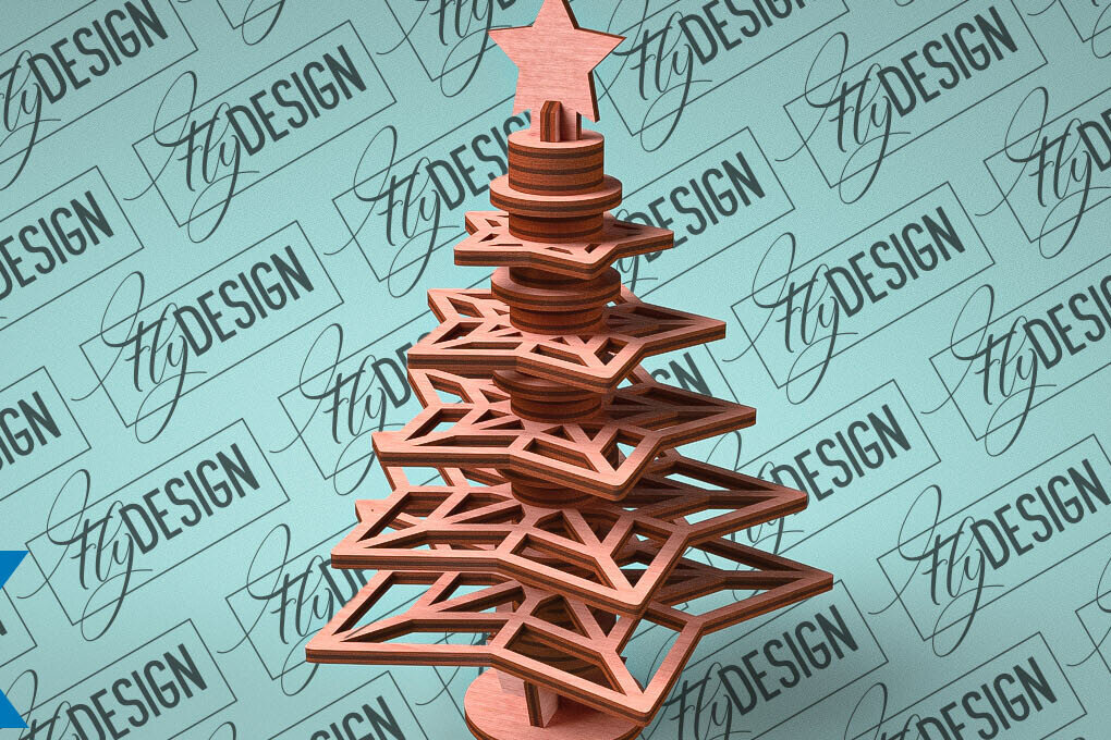 Intra απο ξύλο plywood 3mm-4mm πάχος - Χριστουγεννιάτικο Δέντρο Κόψιμο με Λέιζερ  Δίασταση 15x15 cm INTRAFABR-79765544