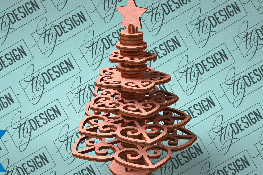 Intra απο ξύλο plywood 3mm-4mm πάχος - Χριστουγεννιάτικο Δέντρο Κόψιμο με Λέιζερ  Δίασταση 15x15 cm INTRAFABR-79765551