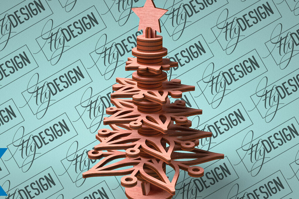 Intra απο ξύλο plywood 3mm-4mm πάχος - Χριστουγεννιάτικο Δέντρο Κόψιμο με Λέιζερ  Δίασταση 15x15 cm INTRAFABR-79765560