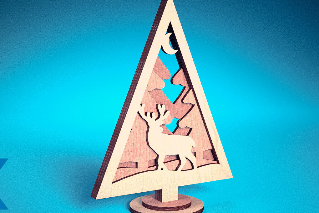 Intra απο ξύλο plywood 3mm-4mm πάχος - Χριστουγεννιάτικο Δέντρο Κόψιμο με Λέιζερ  Δίασταση 15x15 cm INTRAFABR-75889433