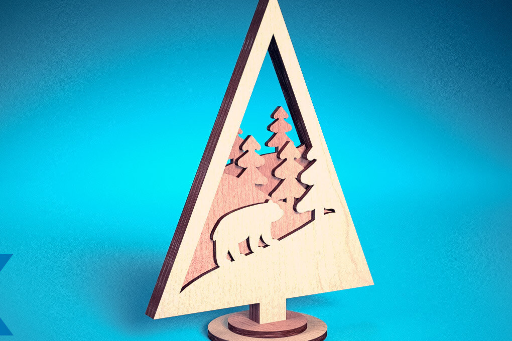 Intra απο ξύλο plywood 3mm-4mm πάχος - Χριστουγεννιάτικο Δέντρο Κόψιμο με Λέιζερ  Δίασταση 15x15 cm INTRAFABR-75889487