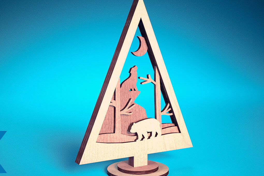 Intra απο ξύλο plywood 3mm-4mm πάχος - Χριστουγεννιάτικο Δέντρο Κόψιμο με Λέιζερ  Δίασταση 15x15 cm INTRAFABR-75889548