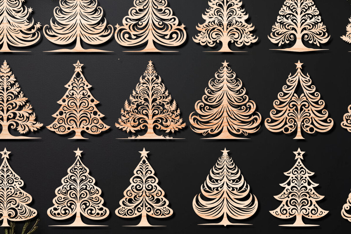 Intra απο ξύλο plywood 3mm-4mm πάχος - Χριστουγεννιάτικο δέντρο με λέιζερ στολίδια  Δίασταση 6x6 cm INTRAFABR-107947601