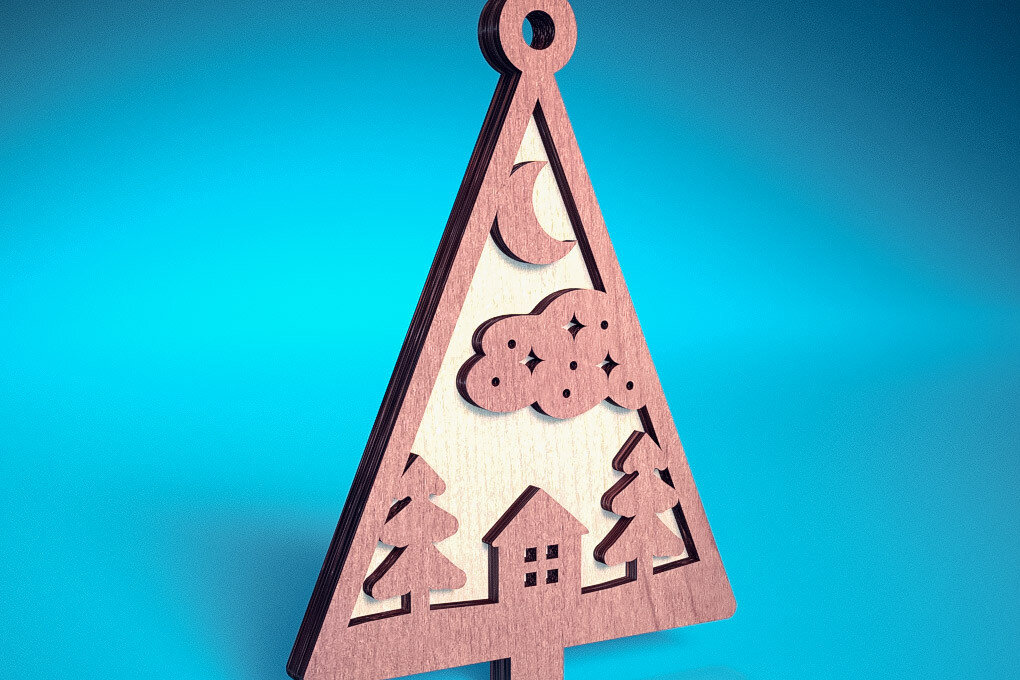 Intra απο ξύλο plywood 3mm-4mm πάχος - Στολίδι χριστουγεννιάτικου δέντρου με λέιζερ  | Δίασταση 6x6 cm INTRAFABR-72569347