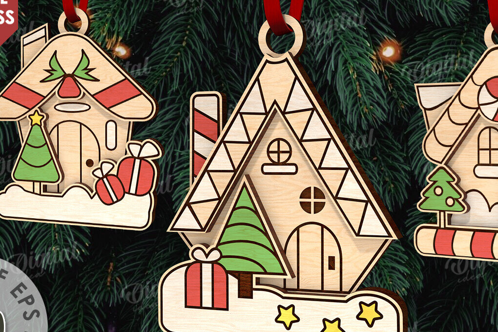 Intra απο ξύλο plywood 3mm-4mm πάχος - Δέσμη LaserCut στολίδια χριστουγεννιάτικου δέντρου Δίασταση 6x6 cm INTRAFABR-110836151