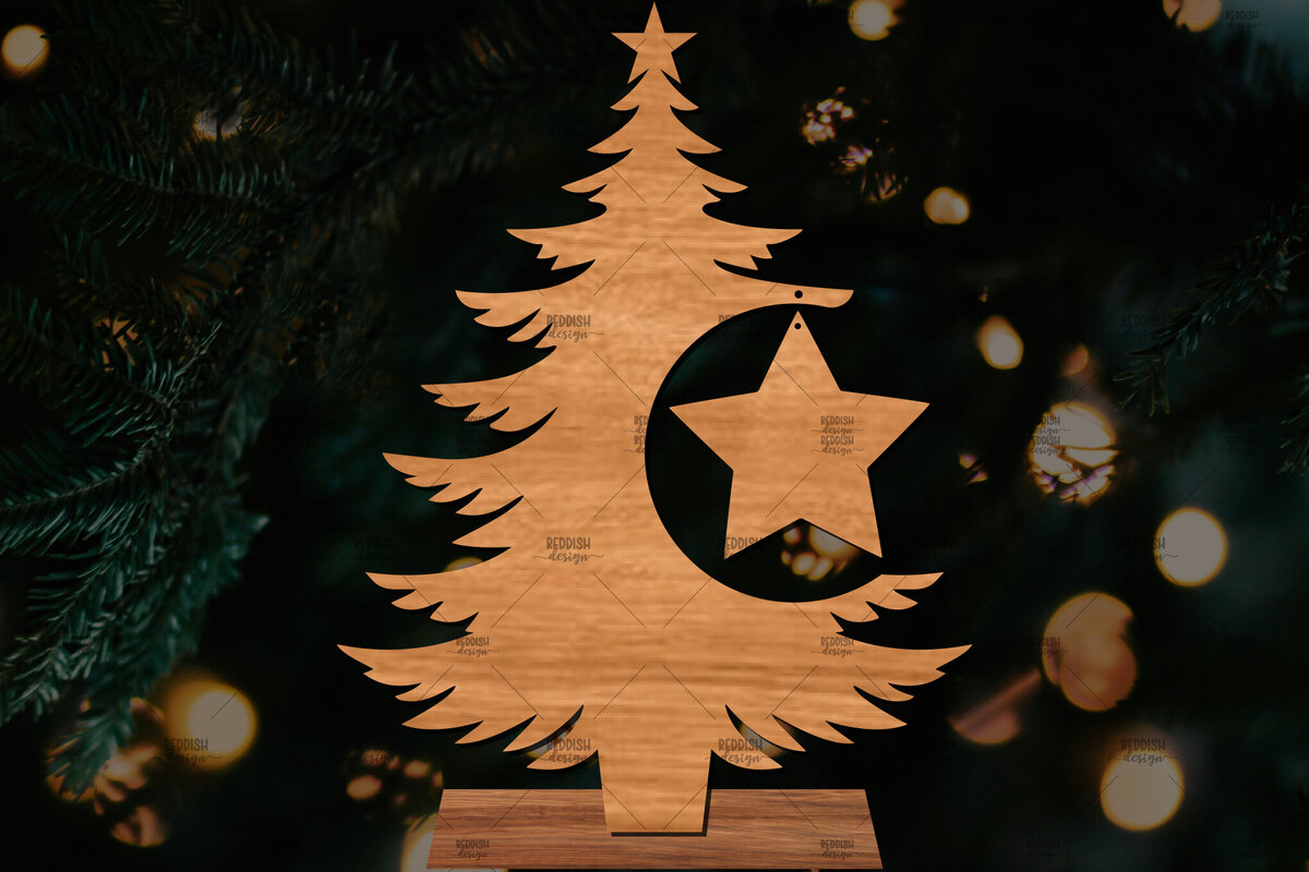 Intra απο ξύλο plywood 3mm-4mm πάχος - Στάση κοπής με λέιζερ Χριστουγεννιάτικα δέντρα  Δίασταση 20x20 cm INTRAFABR-107554377