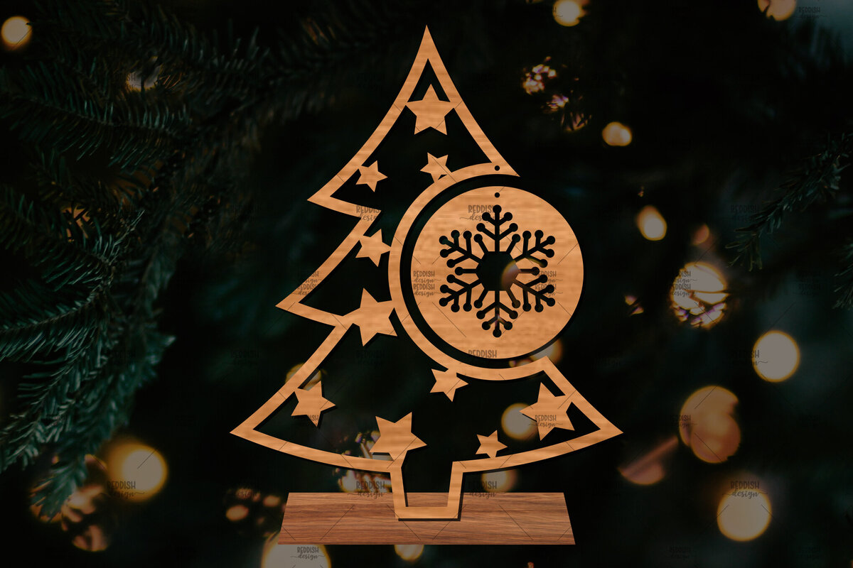 Intra απο ξύλο plywood 3mm-4mm πάχος - Στάση κοπής με λέιζερ Χριστουγεννιάτικα δέντρα  Δίασταση 20x20 cm INTRAFABR-107554435