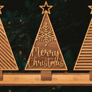 Intra απο ξύλο plywood 3mm-4mm πάχος - Στάση κοπής με λέιζερ Χριστουγεννιάτικα δέντρα  Δίασταση 20x20 cm INTRAFABR-107620838