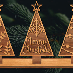 Intra απο ξύλο plywood 3mm-4mm πάχος - Στάση κοπής με λέιζερ Χριστουγεννιάτικα δέντρα  Δίασταση 20x20 cm INTRAFABR-107620857