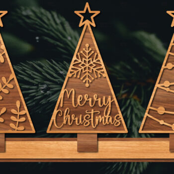 Intra απο ξύλο plywood 3mm-4mm πάχος - Στάση κοπής με λέιζερ Χριστουγεννιάτικα δέντρα  Δίασταση 20x20 cm INTRAFABR-107620857 - Image 1